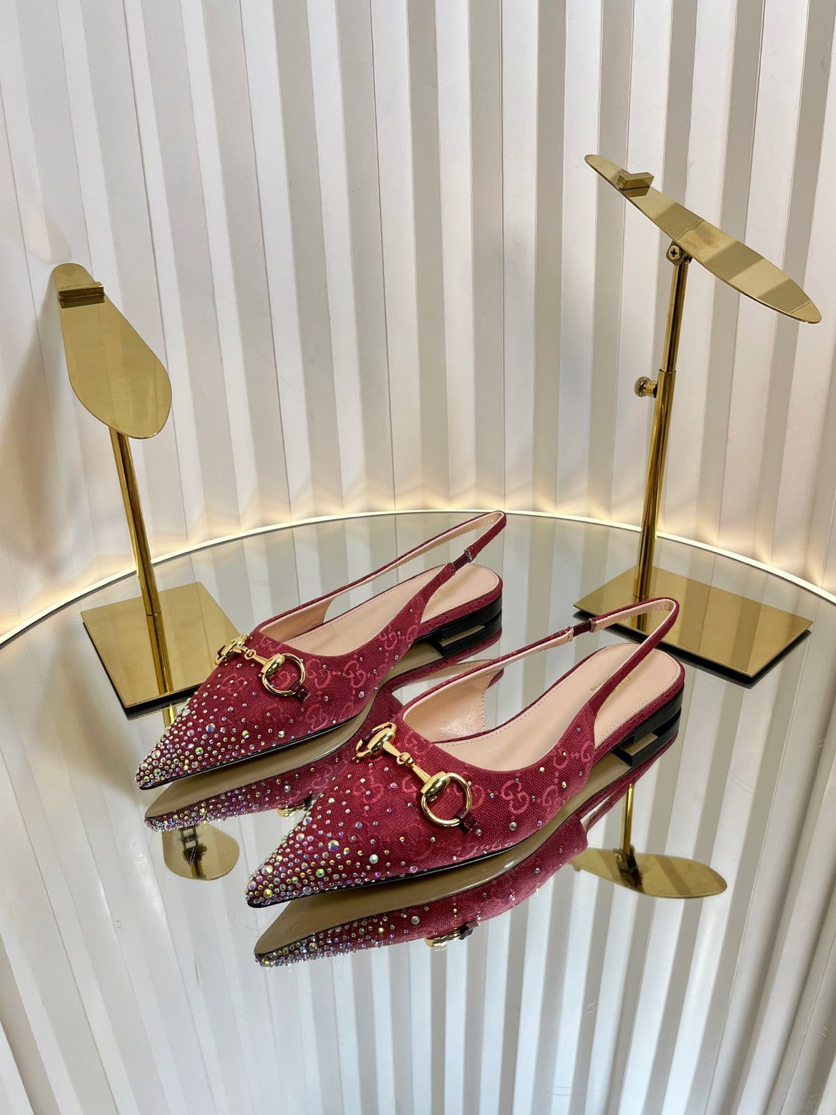 Gucci 2026 Slingback Pumps In Rosso Ancora 10mm Crystal Canvas 767977
