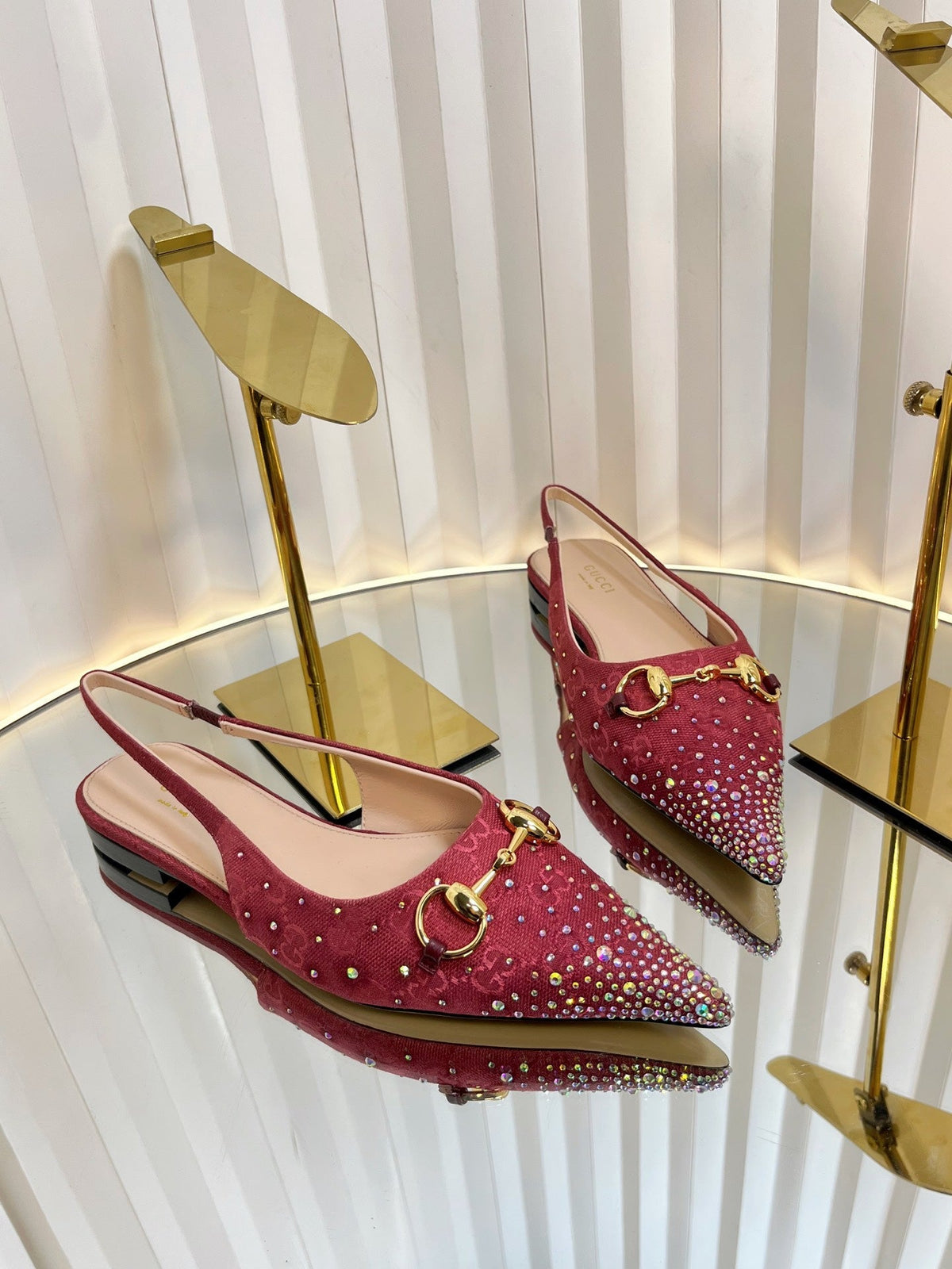 Gucci 2026 Slingback Pumps In Rosso Ancora 10mm Crystal Canvas 767977