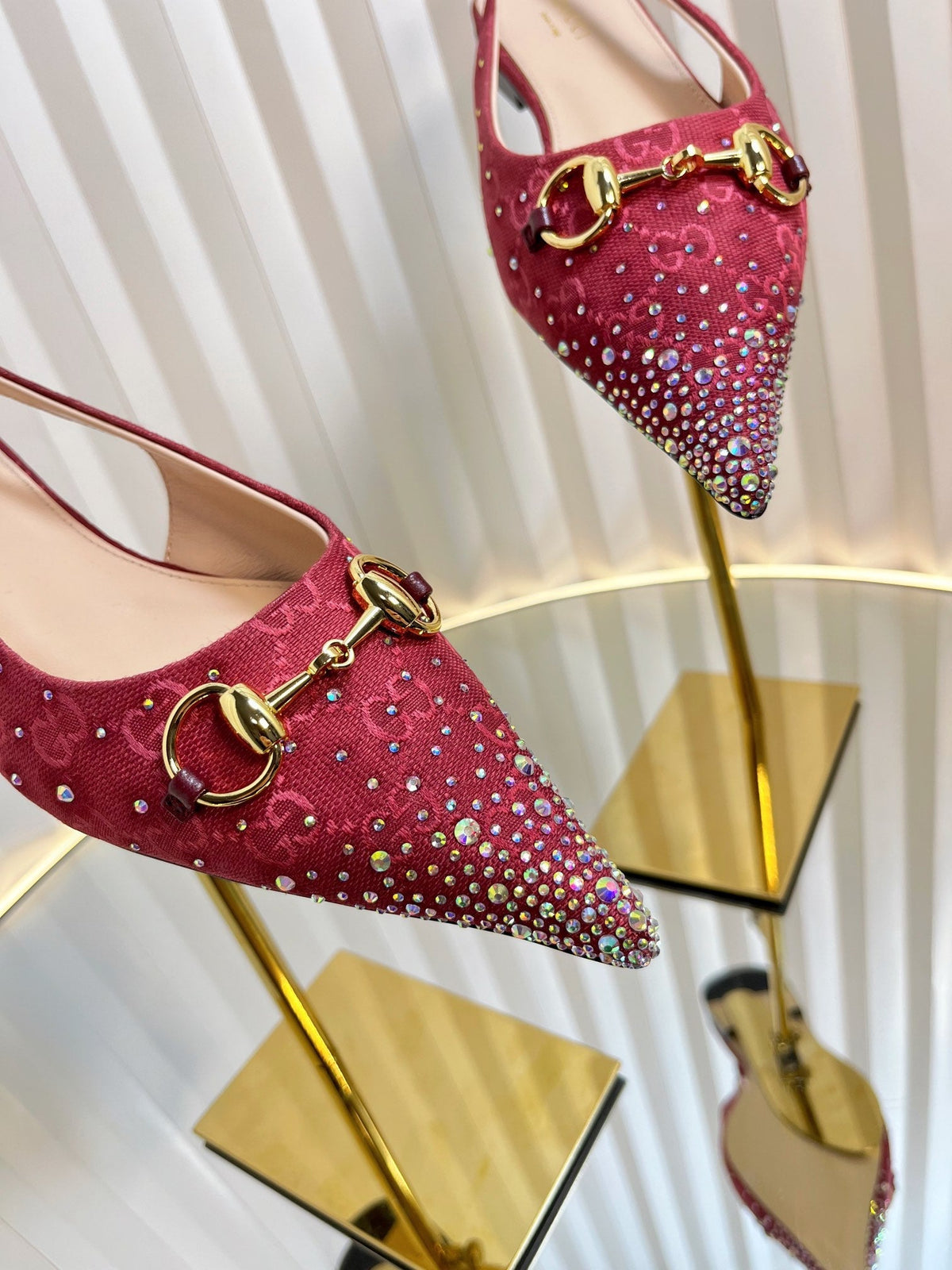 Gucci 2026 Slingback Pumps In Rosso Ancora 10mm Crystal Canvas 767977