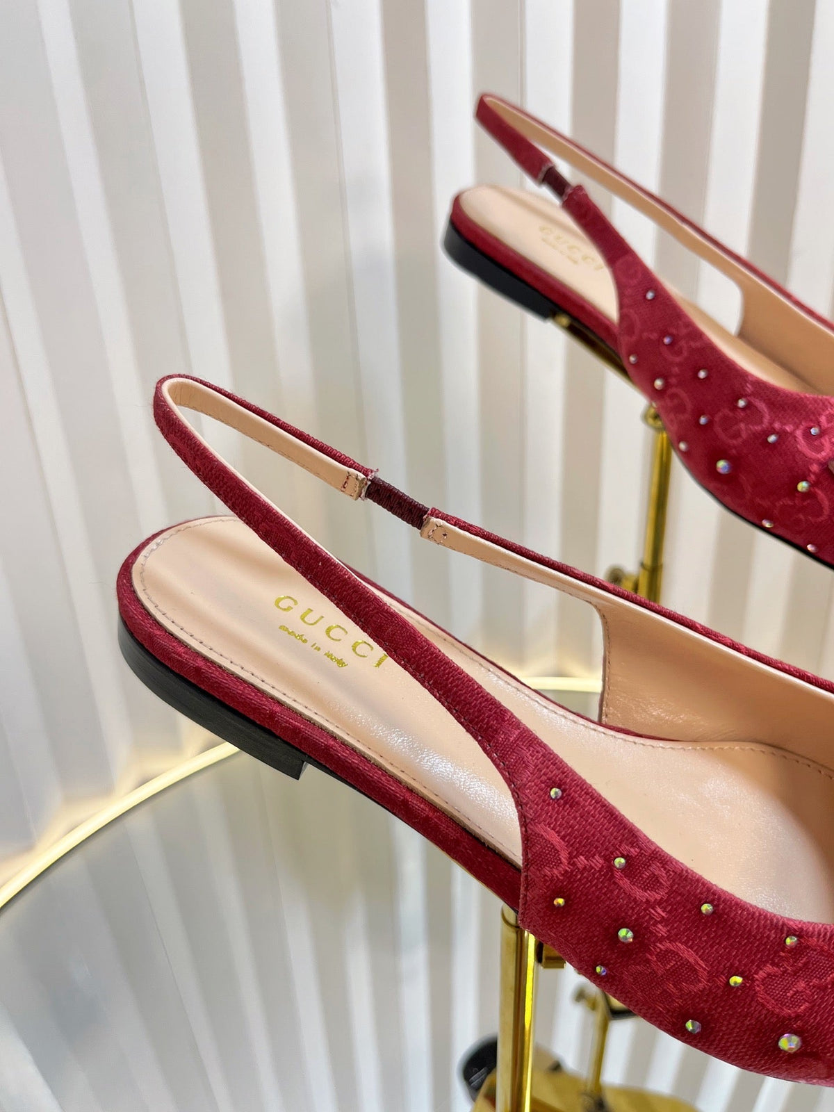 Gucci 2026 Slingback Pumps In Rosso Ancora 10mm Crystal Canvas 767977