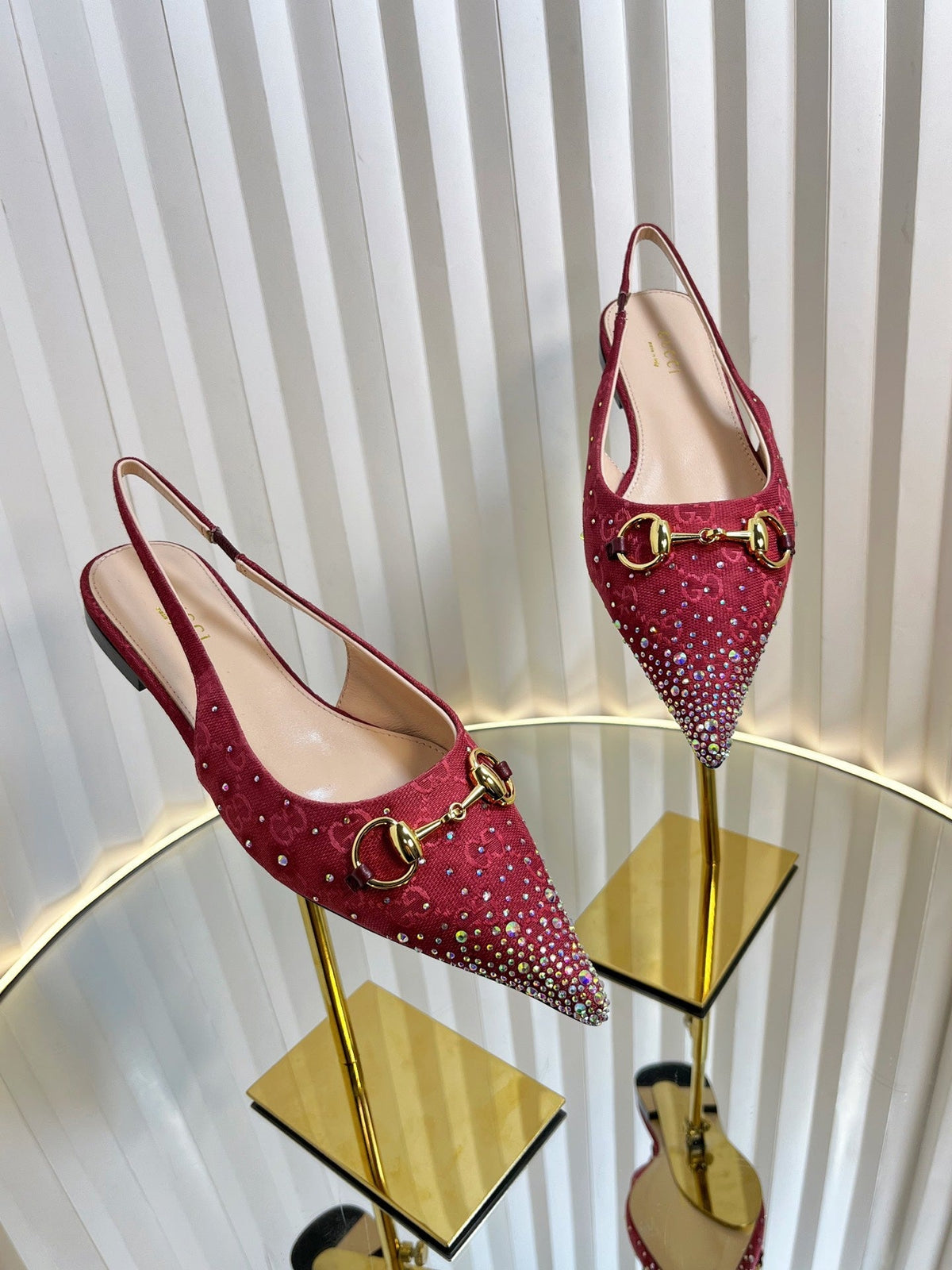 Gucci 2026 Slingback Pumps In Rosso Ancora 10mm Crystal Canvas 767977