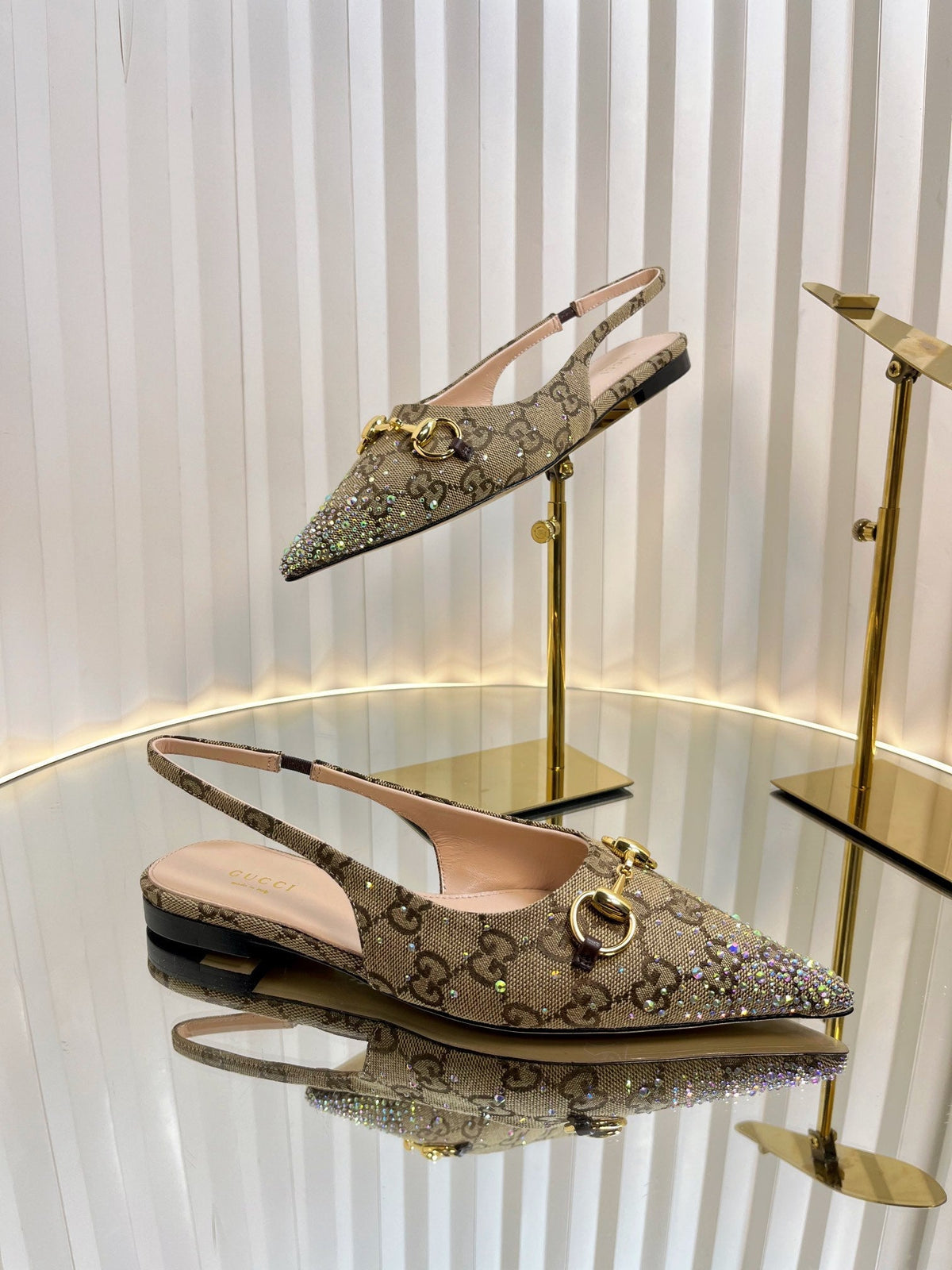 Gucci 2026 Slingback Pumps In Rosso Ancora 10mm Crystal Canvas 767977