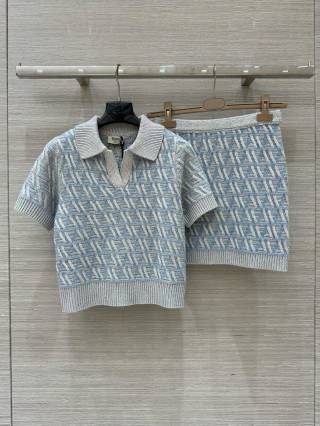Fendi 25 Monogram Set Blue Silk Wool