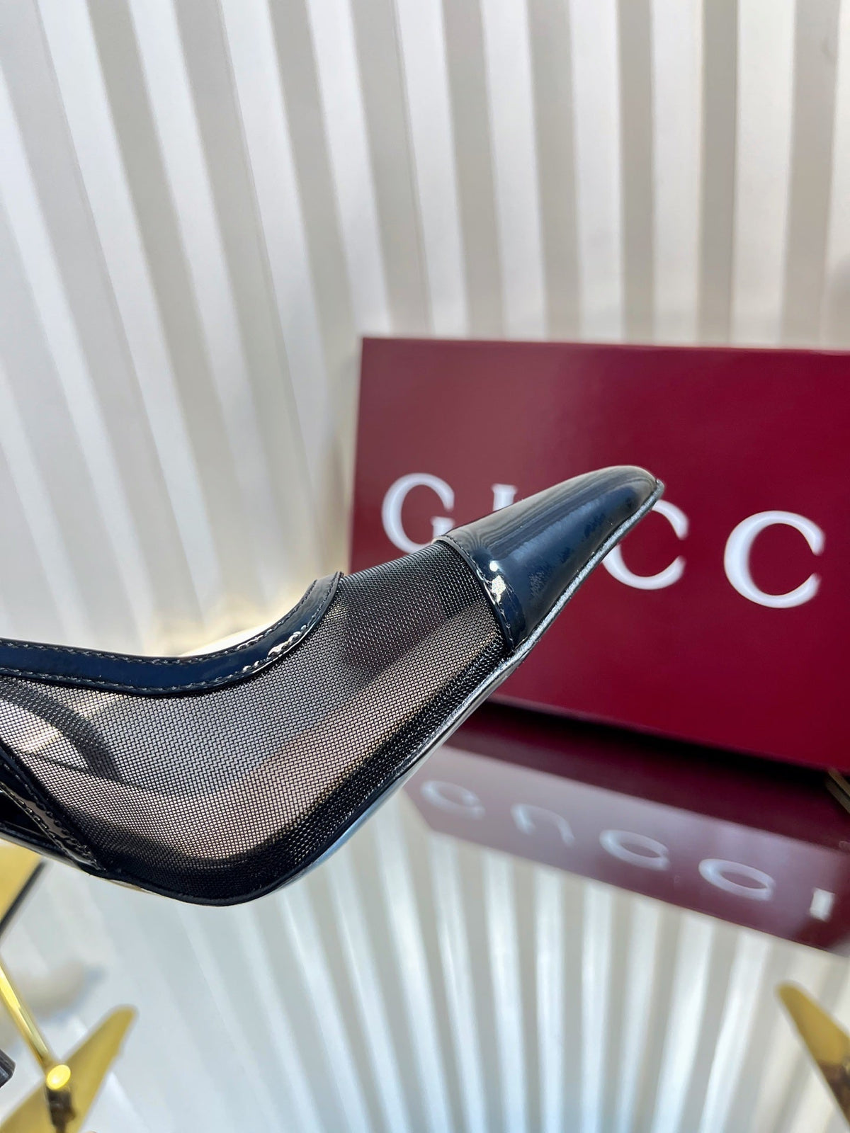 Gucci 2026 Signoria Slingback Pumps 100mm Chain Detail Mesh Leather 767973