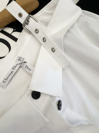 CD 25 Off-shoulder Shirt Dress Black White Cotton
