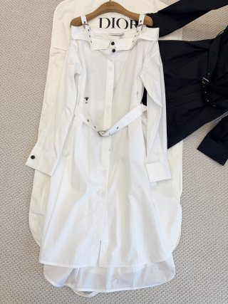 CD 25 Off-shoulder Shirt Dress Black White Cotton