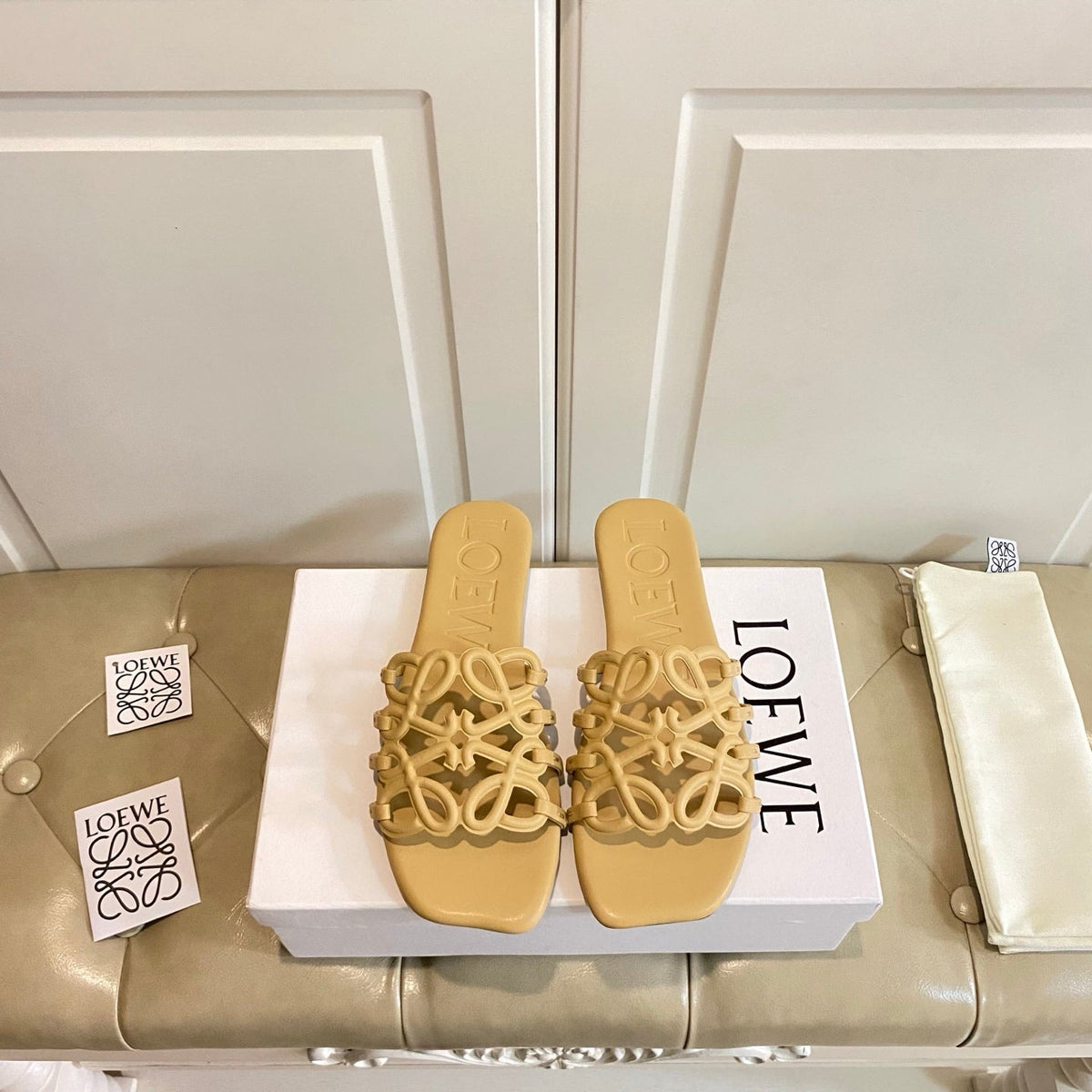 Loewe  Petal Anagram Leather Slides Multicolor