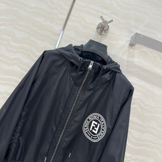 Fendi Hooded Jacket Set Black Silk Fabric