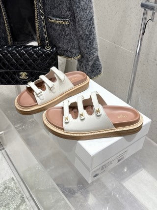 Celine 26  Tippi Slides Tan Calfskin Leather 763159
