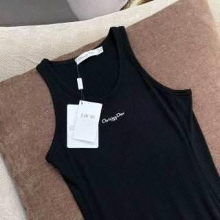 CD 25 Embroidered Threaded Vest Dress Black White Cotton