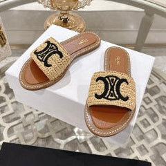 Celine 26 Triomphe Slide Sandals Woven Leather 668289