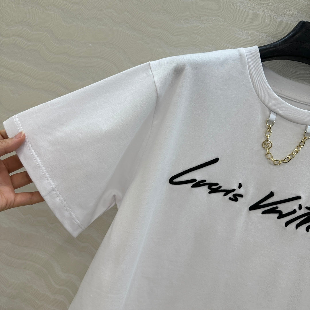 LV 25 Simple Generous T-shirt White Red Black Cotton