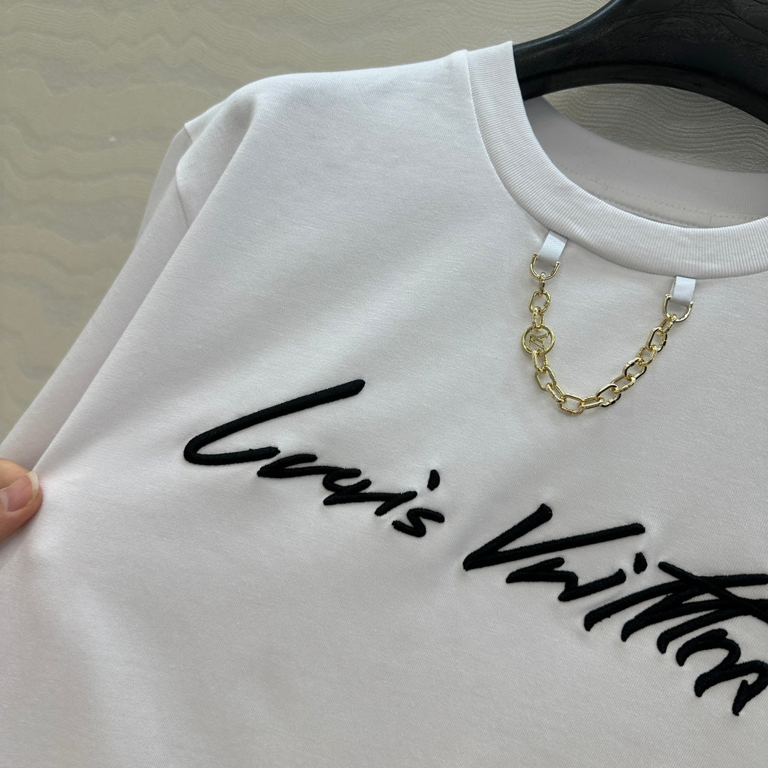 LV 25 Simple Generous T-shirt White Red Black Cotton