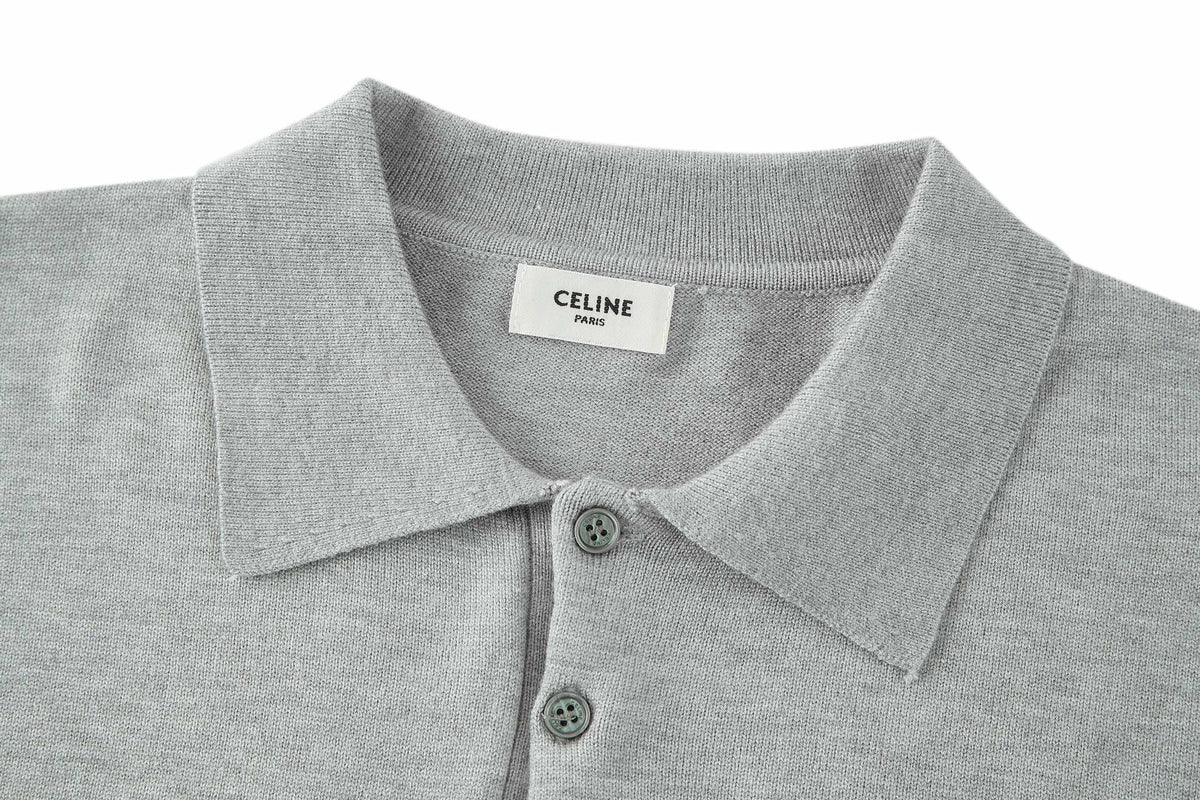 CELINE Embroidered Arc de Triomphe Knitted Polo Cotton
