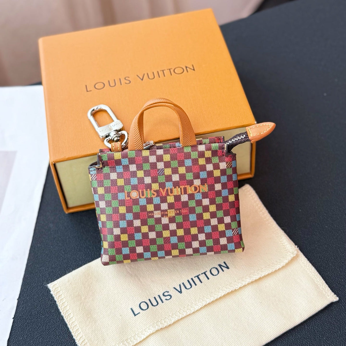 LV Shopping Bag Charm Leather