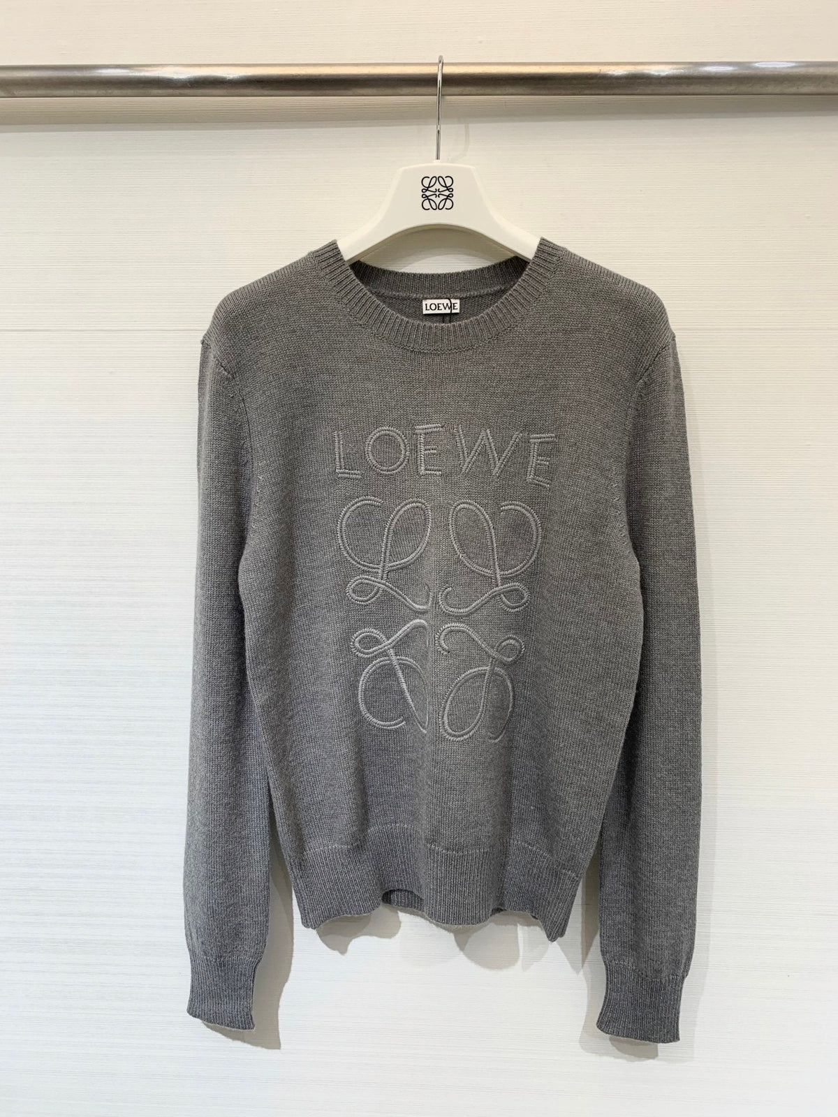 Loewe 2025 Logo Embroidered Round Neck long-sleeved Shirt Wool 303873