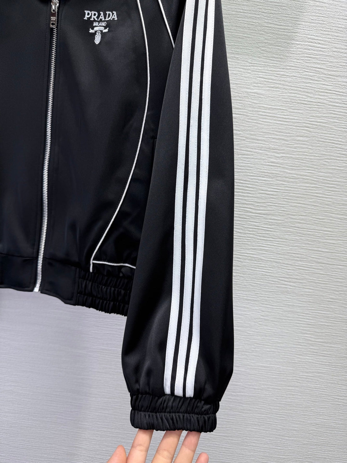 Prada 2025 Striped Patchwork Jacket Black And White Polyester