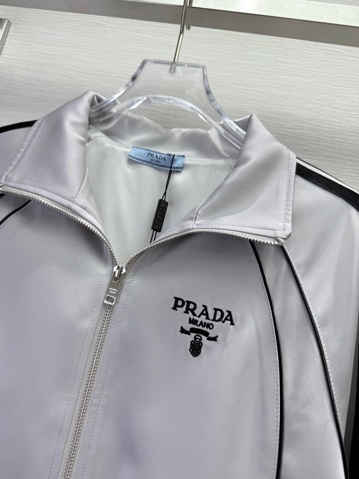 Prada 2025 Striped Patchwork Jacket Black And White Polyester