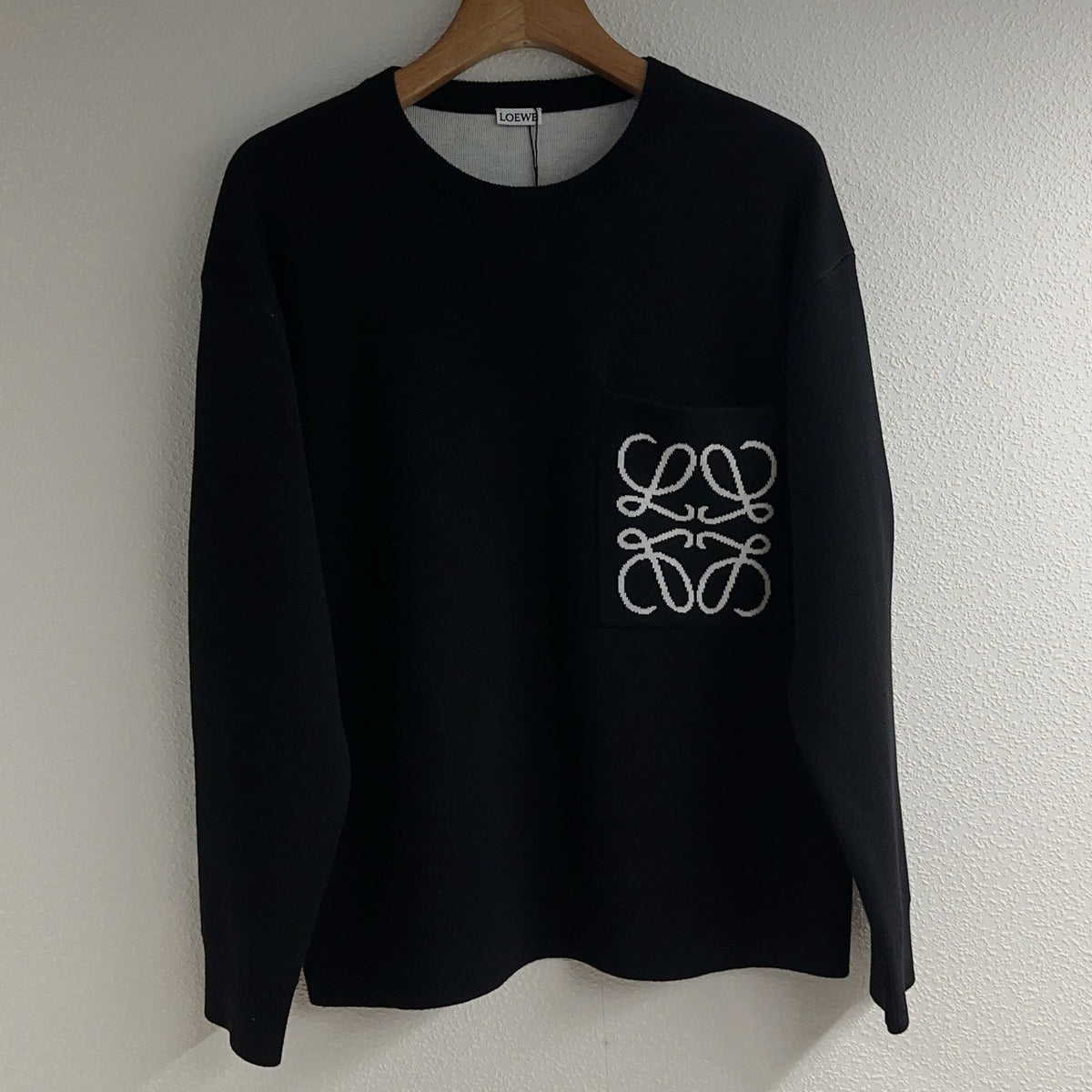 Loewe 2025 Round Neck Embroidered Large Logo Sweater Black White Wool