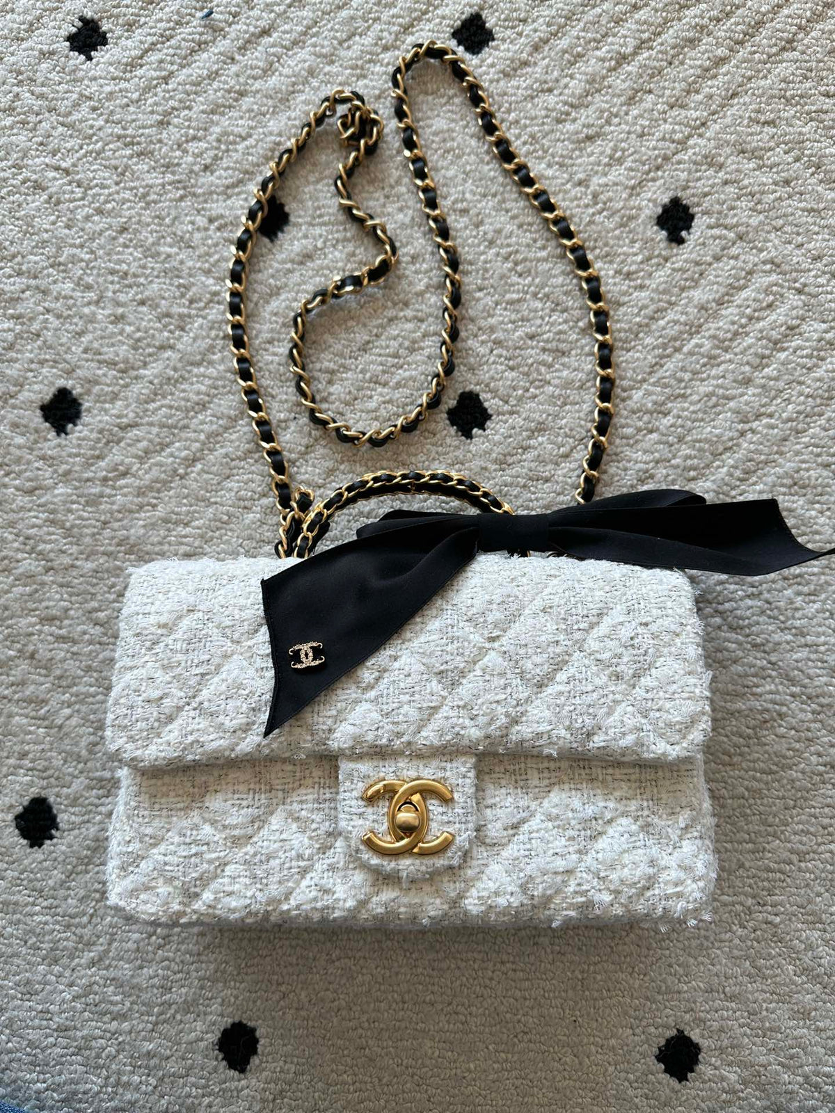 Chanel 2026 Flap Bag White Tweed Leather