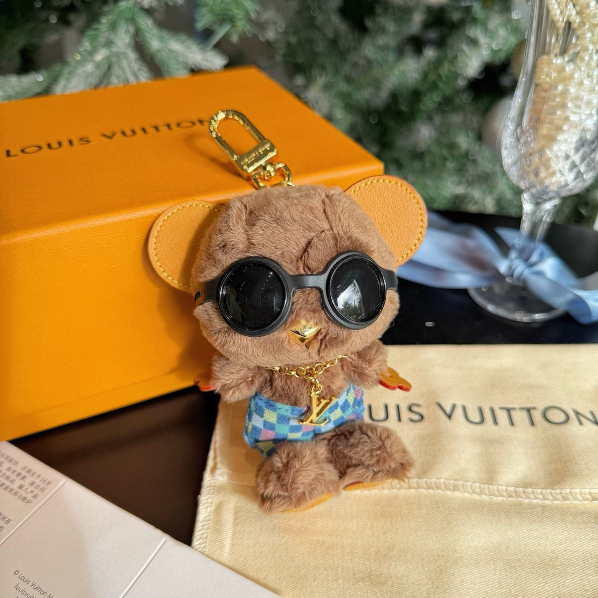 LV Louis Bear Bag Synthetic Fur Charm