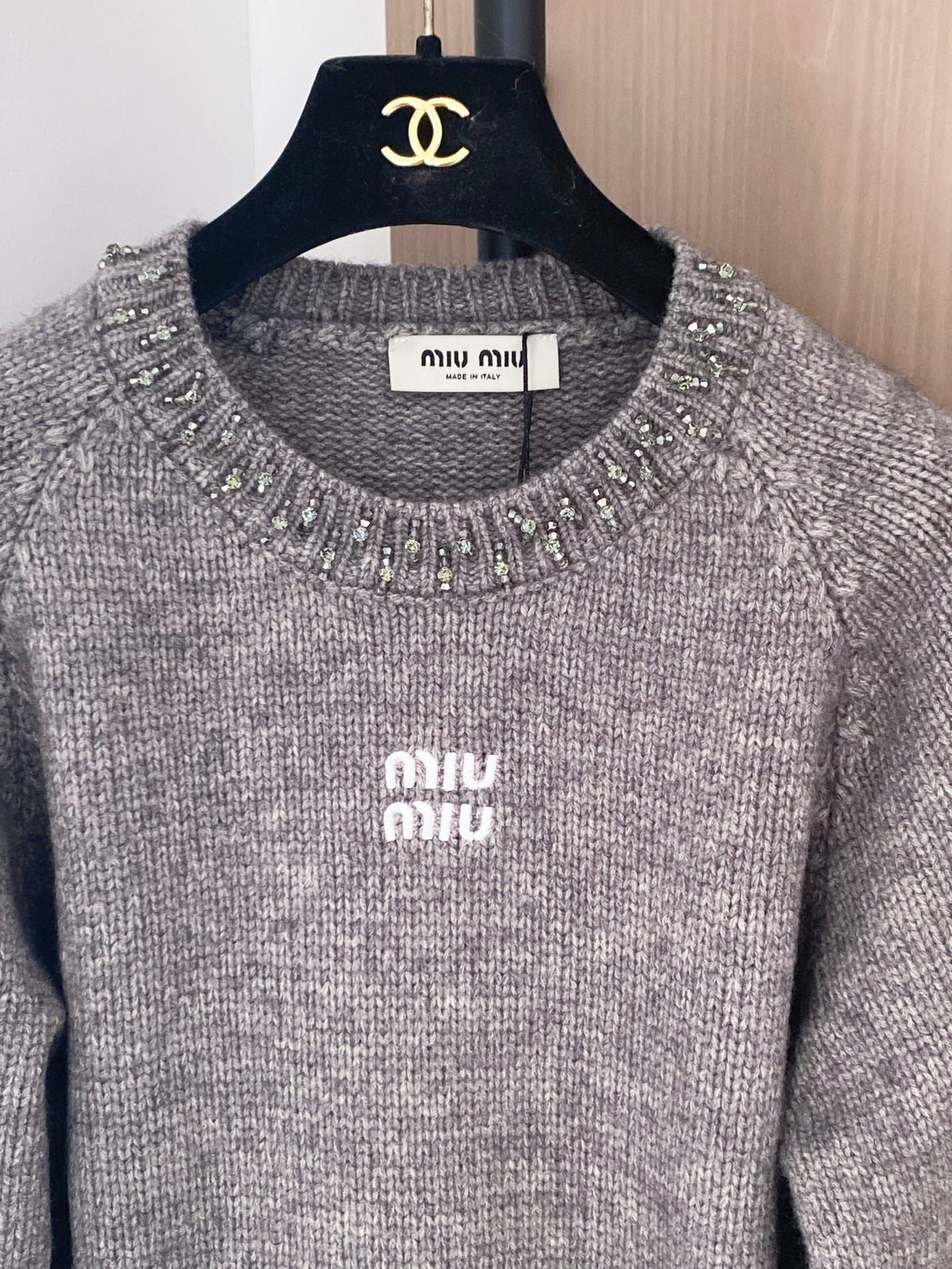 Miumiu 2025 Embellished Neckline Sweater Wool