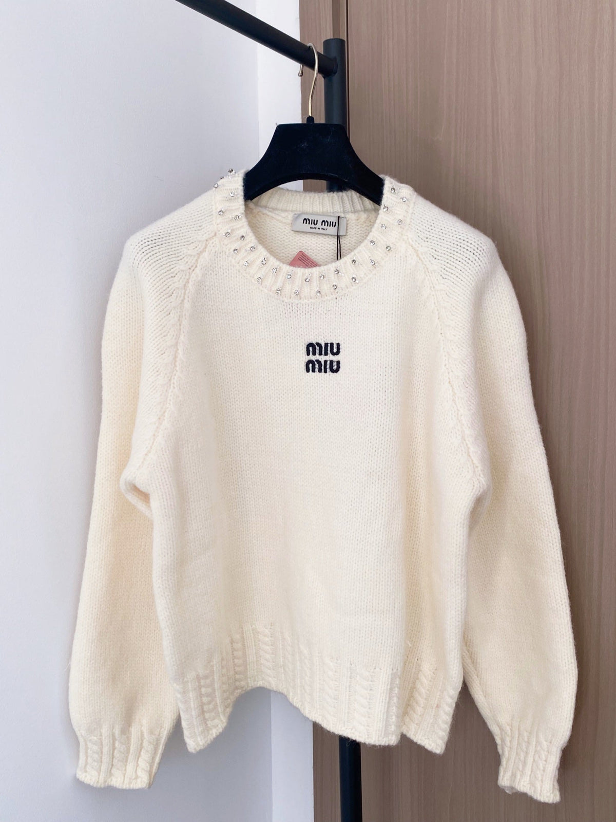 Miumiu 2025 Embellished Neckline Sweater Wool