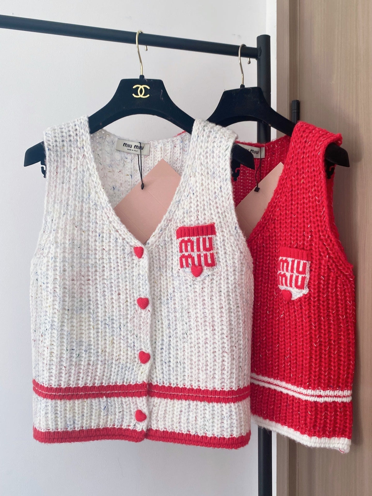 Miumiu 2025  Knitted Vest Red and White Wool