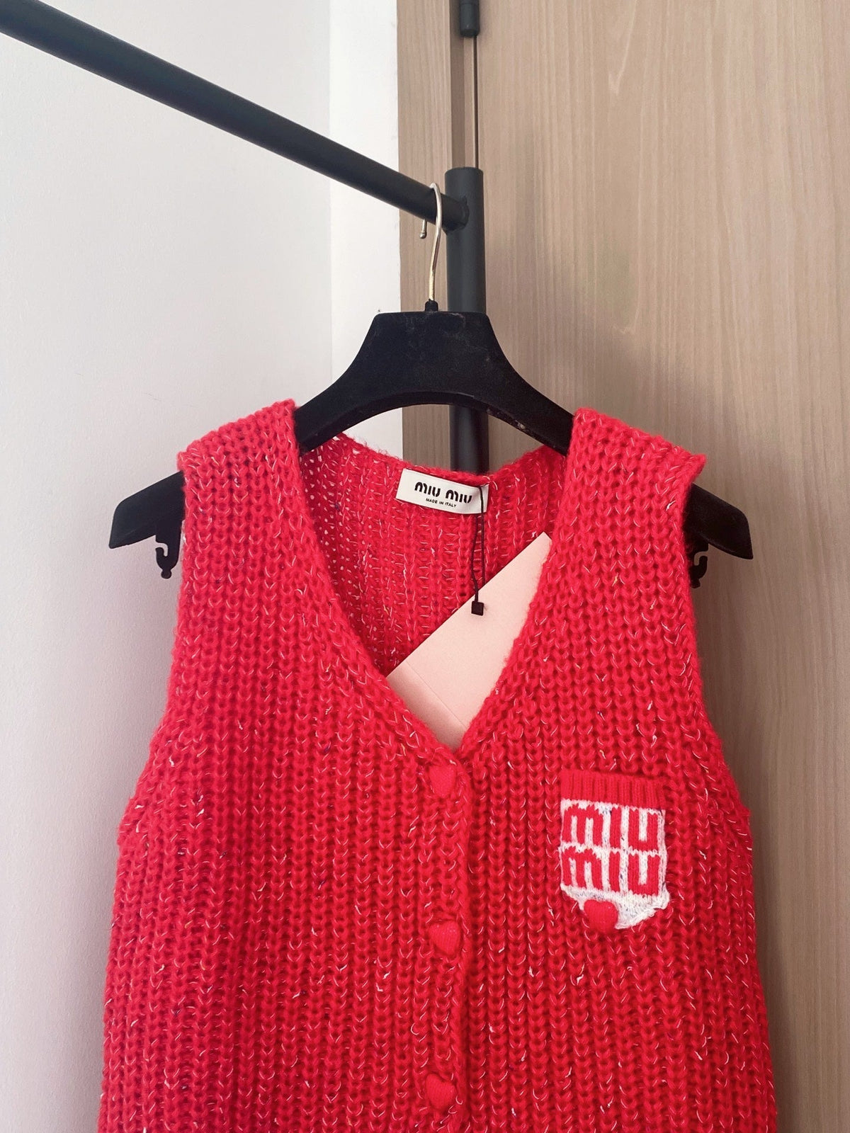 Miumiu 2025  Knitted Vest Red and White Wool