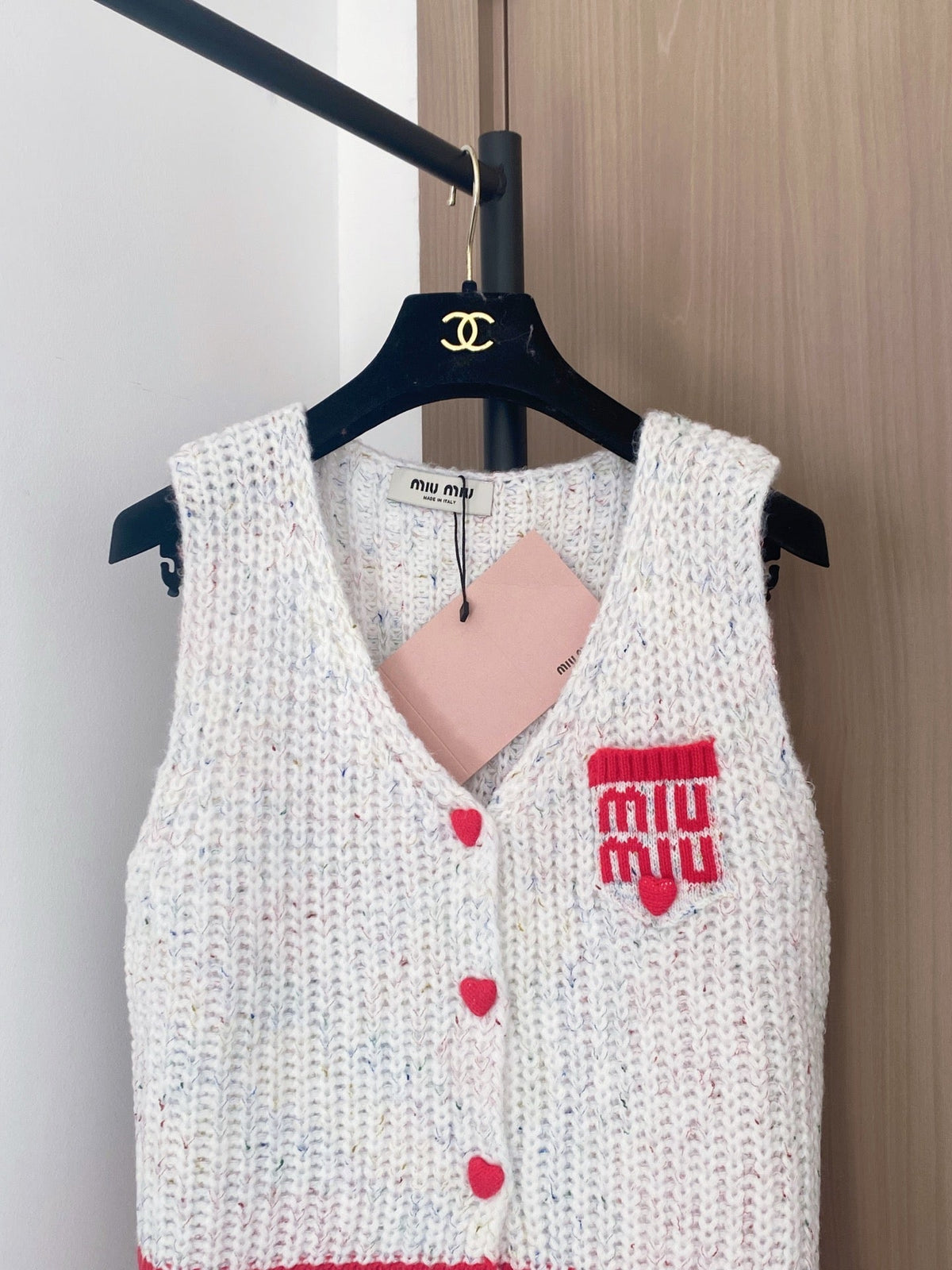 Miumiu 2025  Knitted Vest Red and White Wool