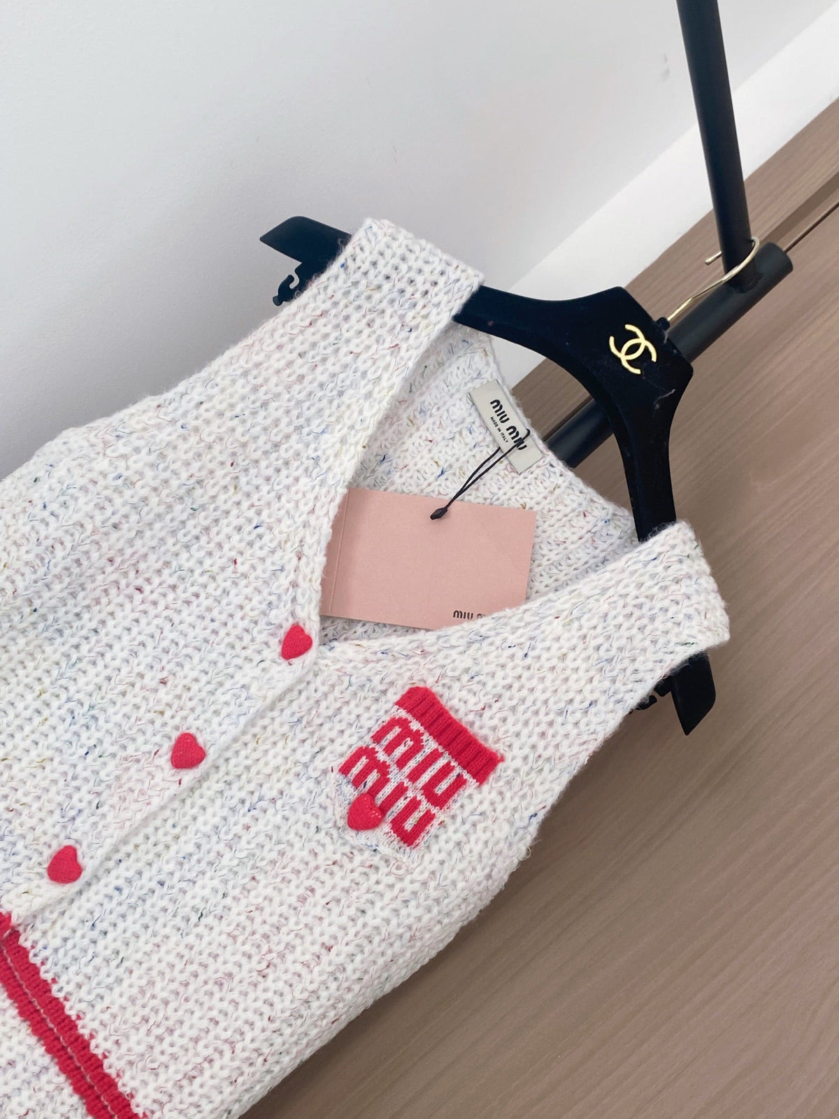 Miumiu 2025  Knitted Vest Red and White Wool