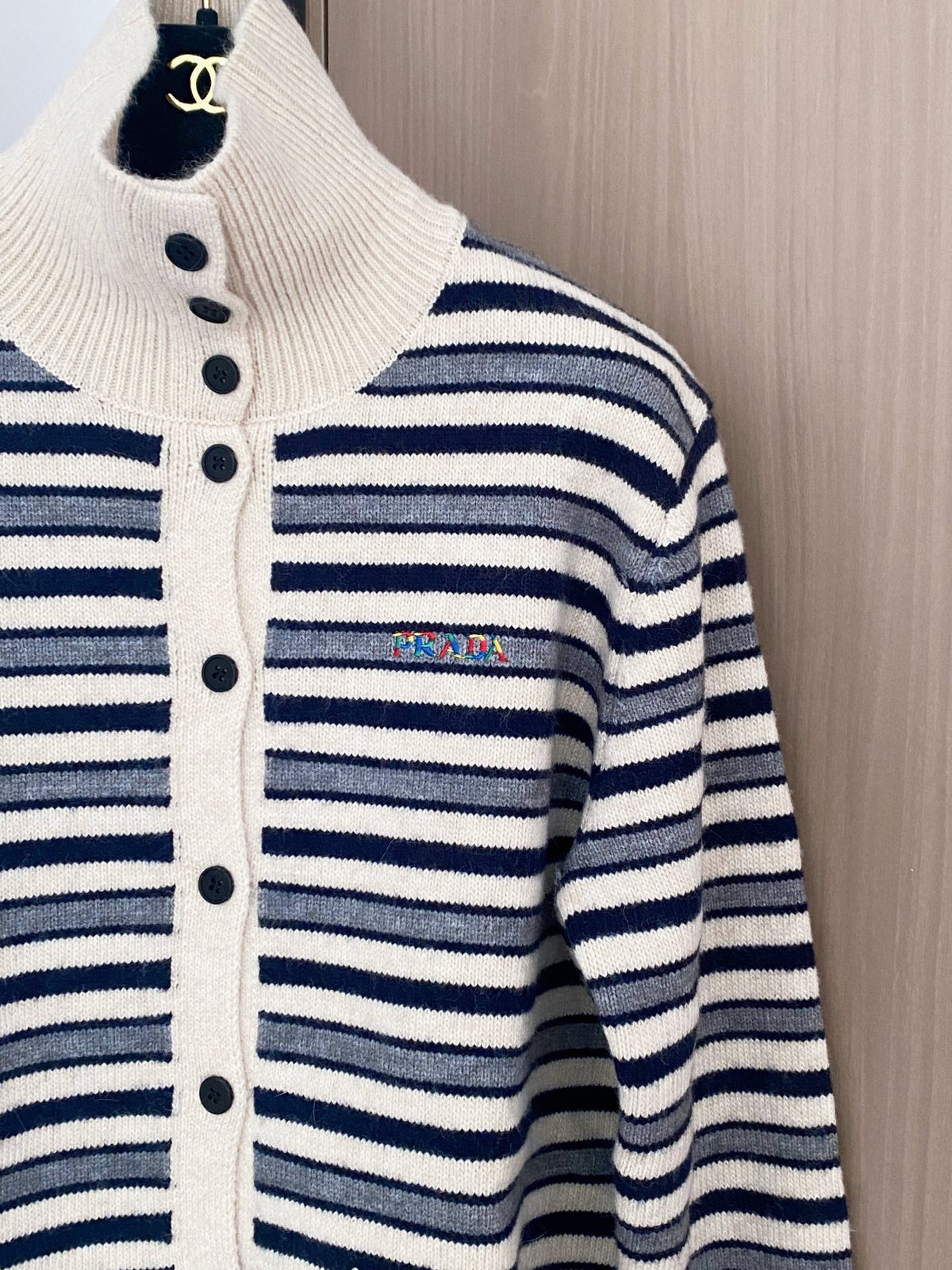 Prada 2025  Two-Tone Cardigan Brown and White Wool