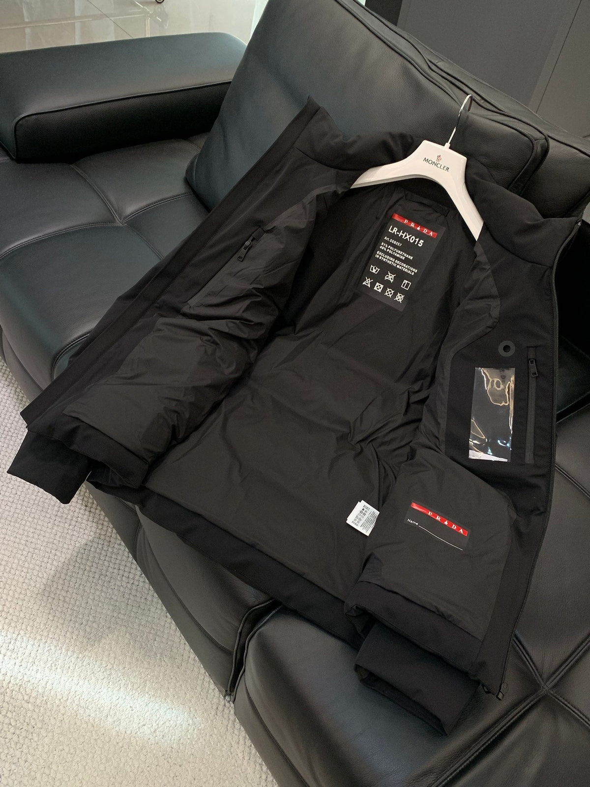 Prada 2025 Cropped Technical Knit Puffer Jacket Black Polyester