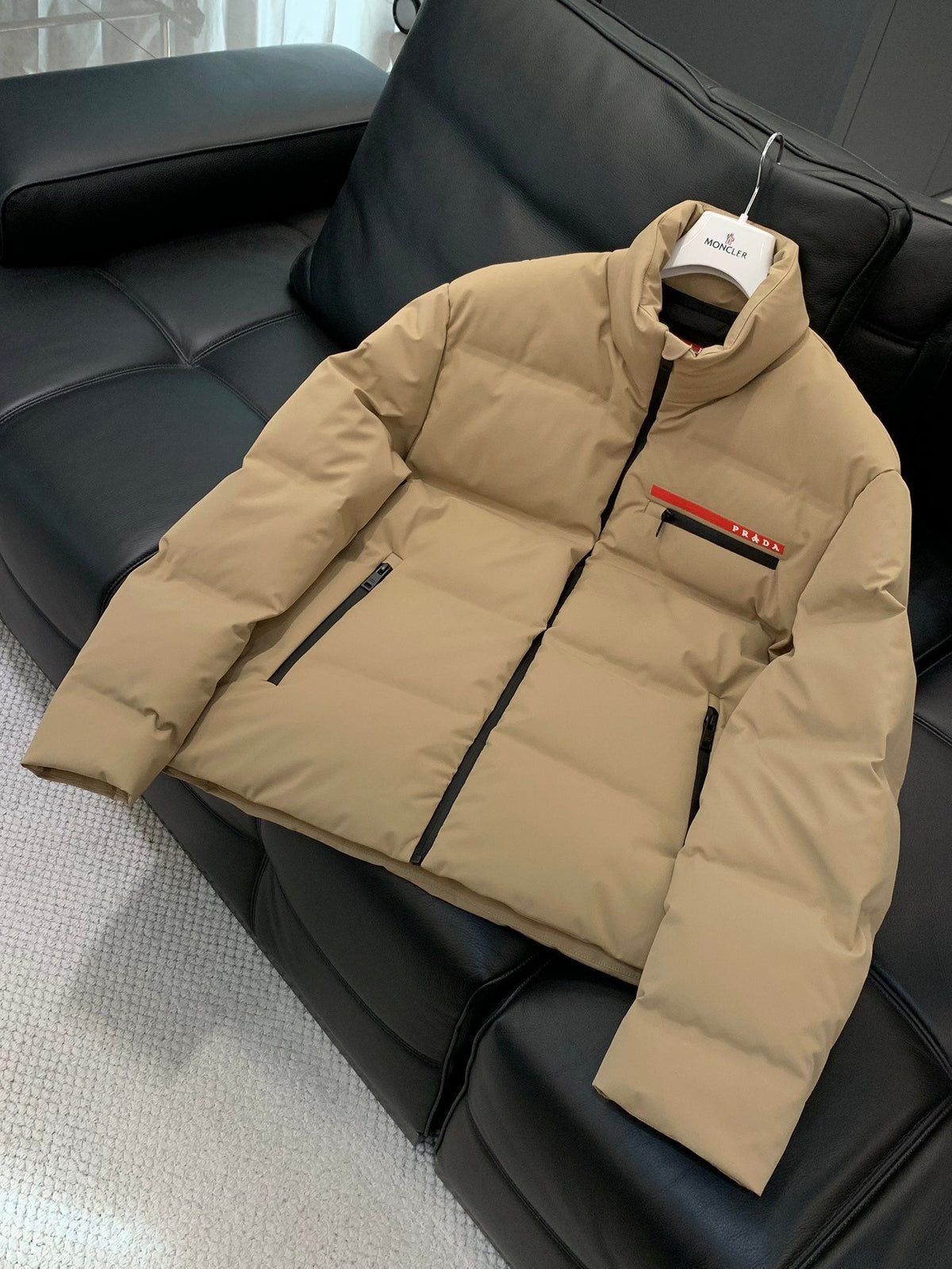 Prada 2025 Cropped Technical Knit Puffer Jacket Black Polyester
