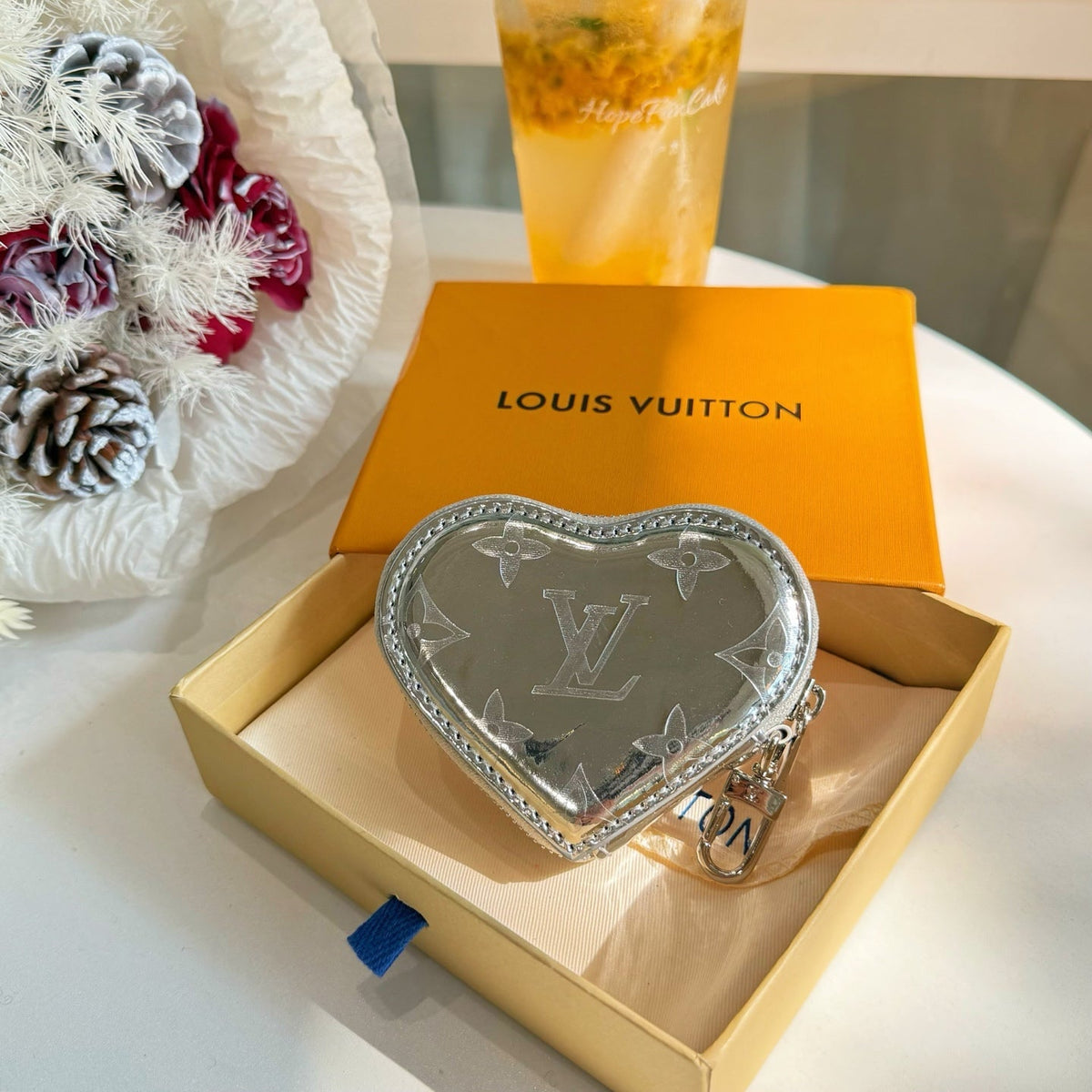 LV Heart Bag Charm Leather