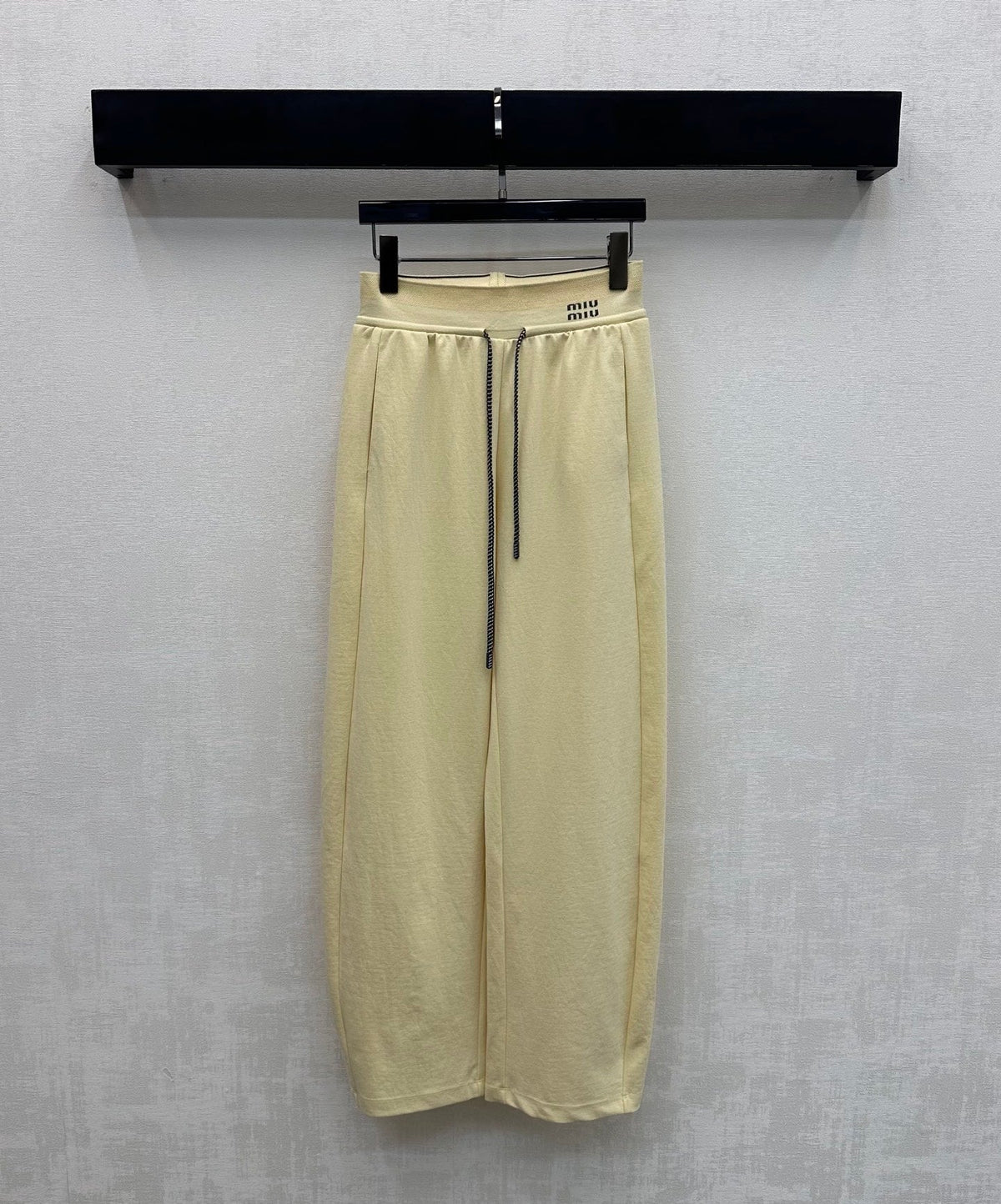 Miumiu 2026 Drawstring Webbing Pant Yellow and White Cotton Polyester