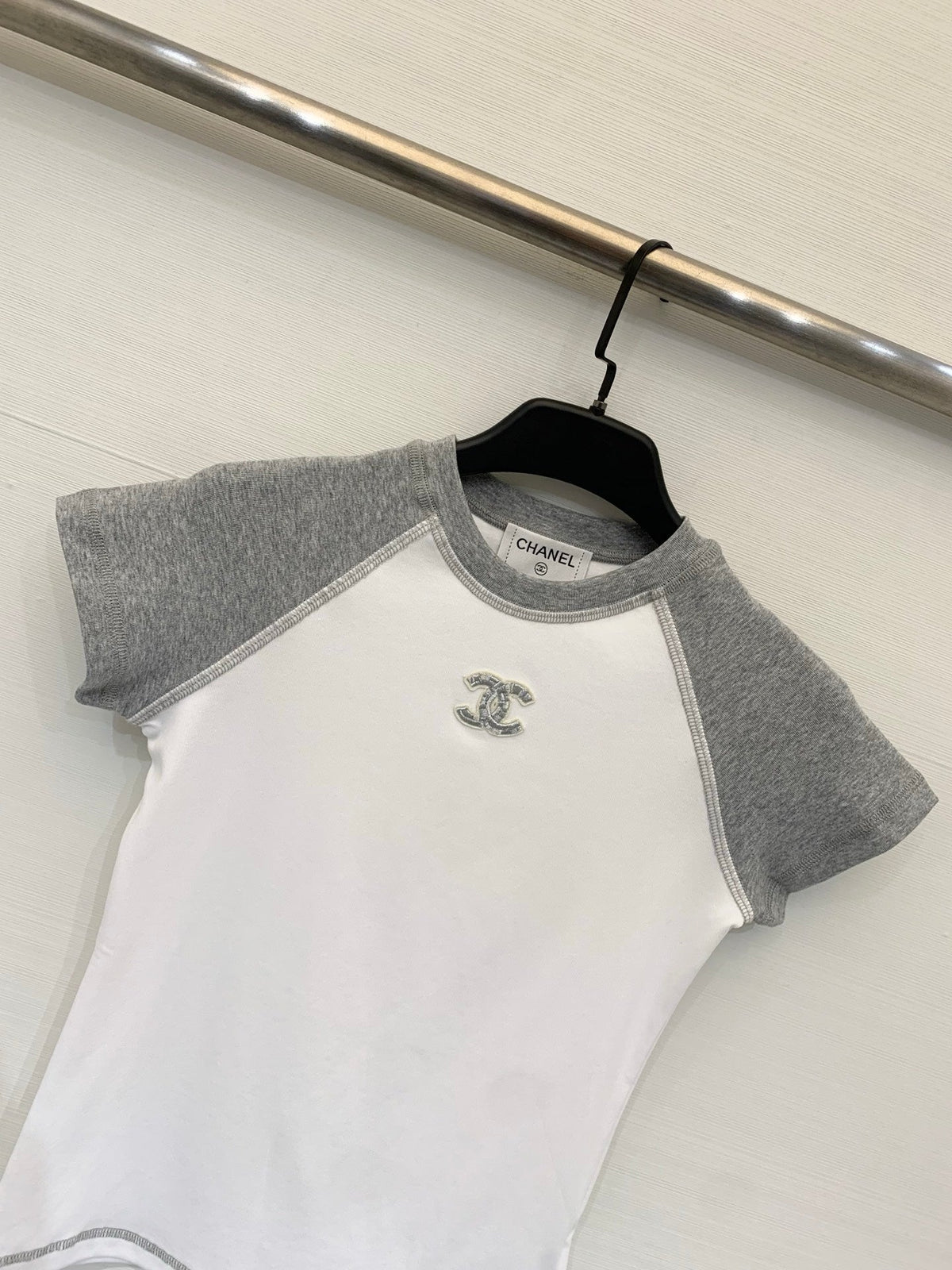 Chanel 2026 Short-Sleeve T-Shirt White Grey And Blue Cotton Fabric