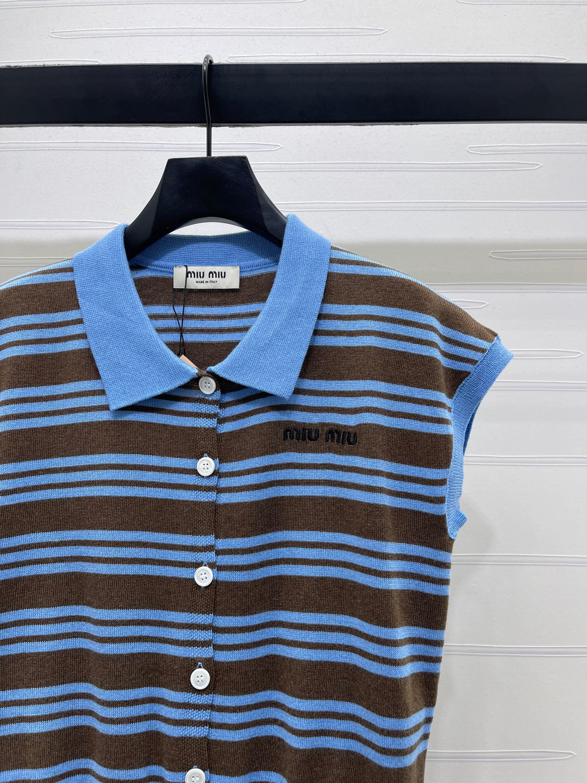 Miumiu 2026 Striped Collared Knit Vest Wool Cashmere 352445