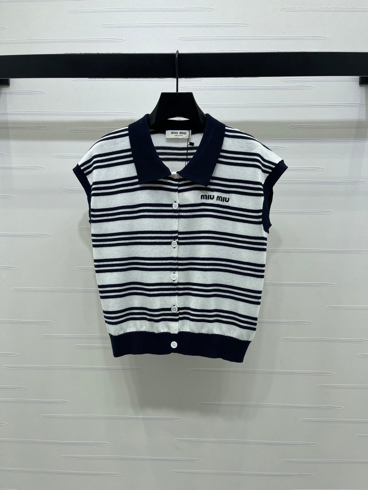 Miumiu 2026 Striped Collared Knit Vest Wool Cashmere 352445