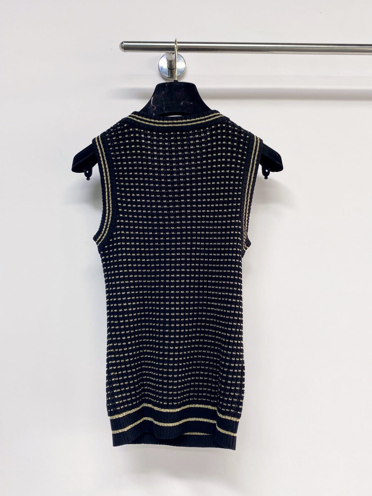 Chanel 2026 Knit Vest Cream and Navy Blue Tencel Nylon
