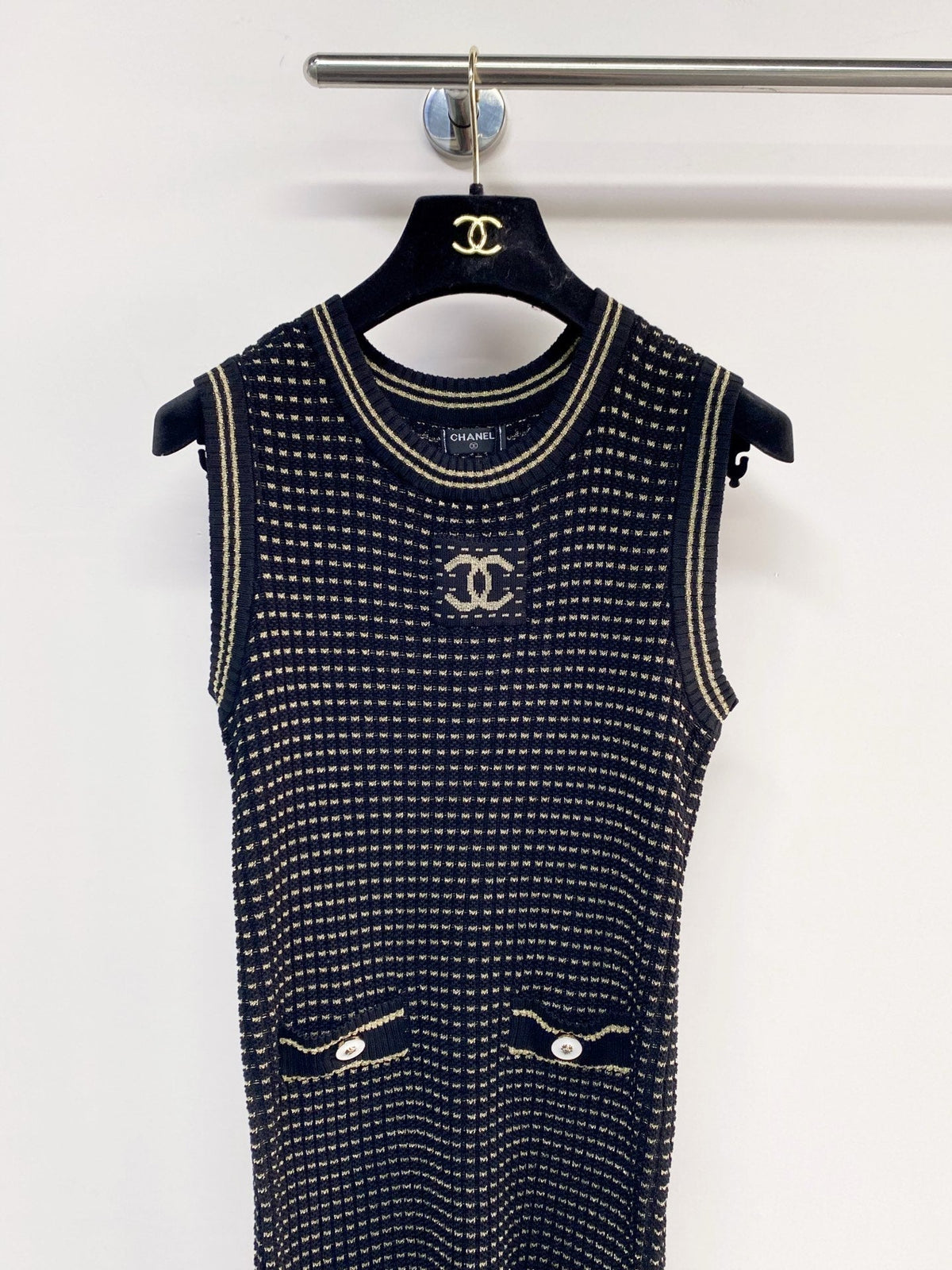 Chanel 2026 Knit Vest Dress Cream and Navy Blue Tencel Nylon