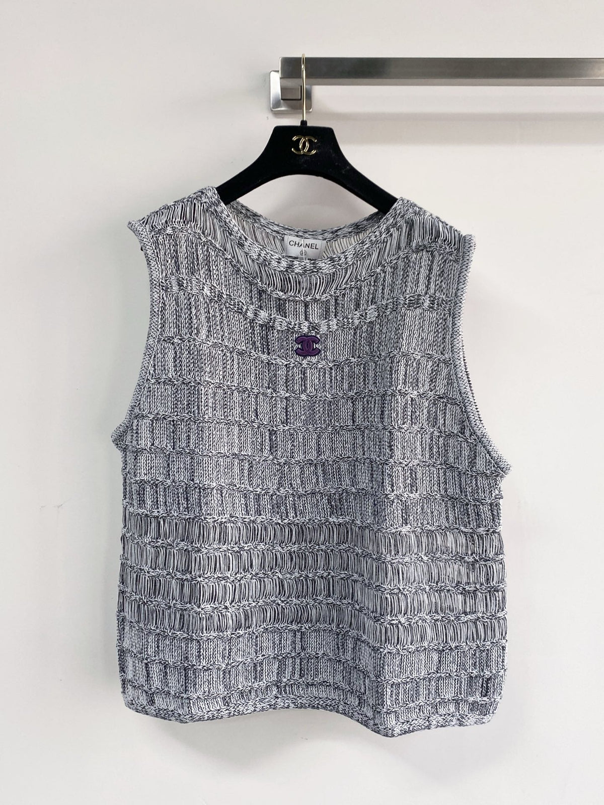 Chanel 2026 Hollow-Out Vest Black and Gray Viscose Nylon