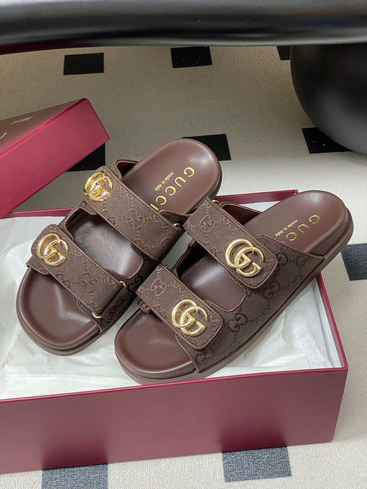 GG 26ss Platform Slippers Monogram Canvas Sheepskin