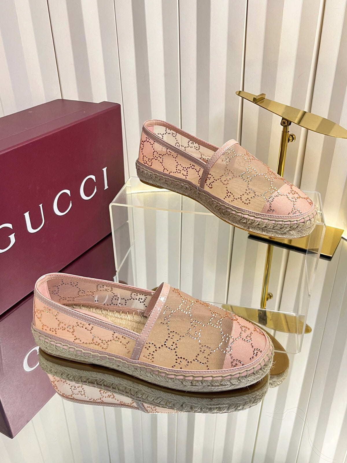 Gucci 2026 GG Espadrilles Mesh And Crystal Canvas 768168