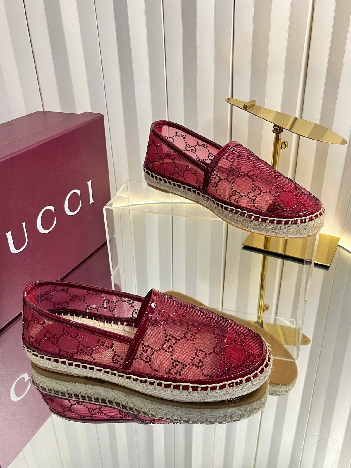 Gucci 2026 GG Espadrilles Mesh And Crystal Canvas 768168