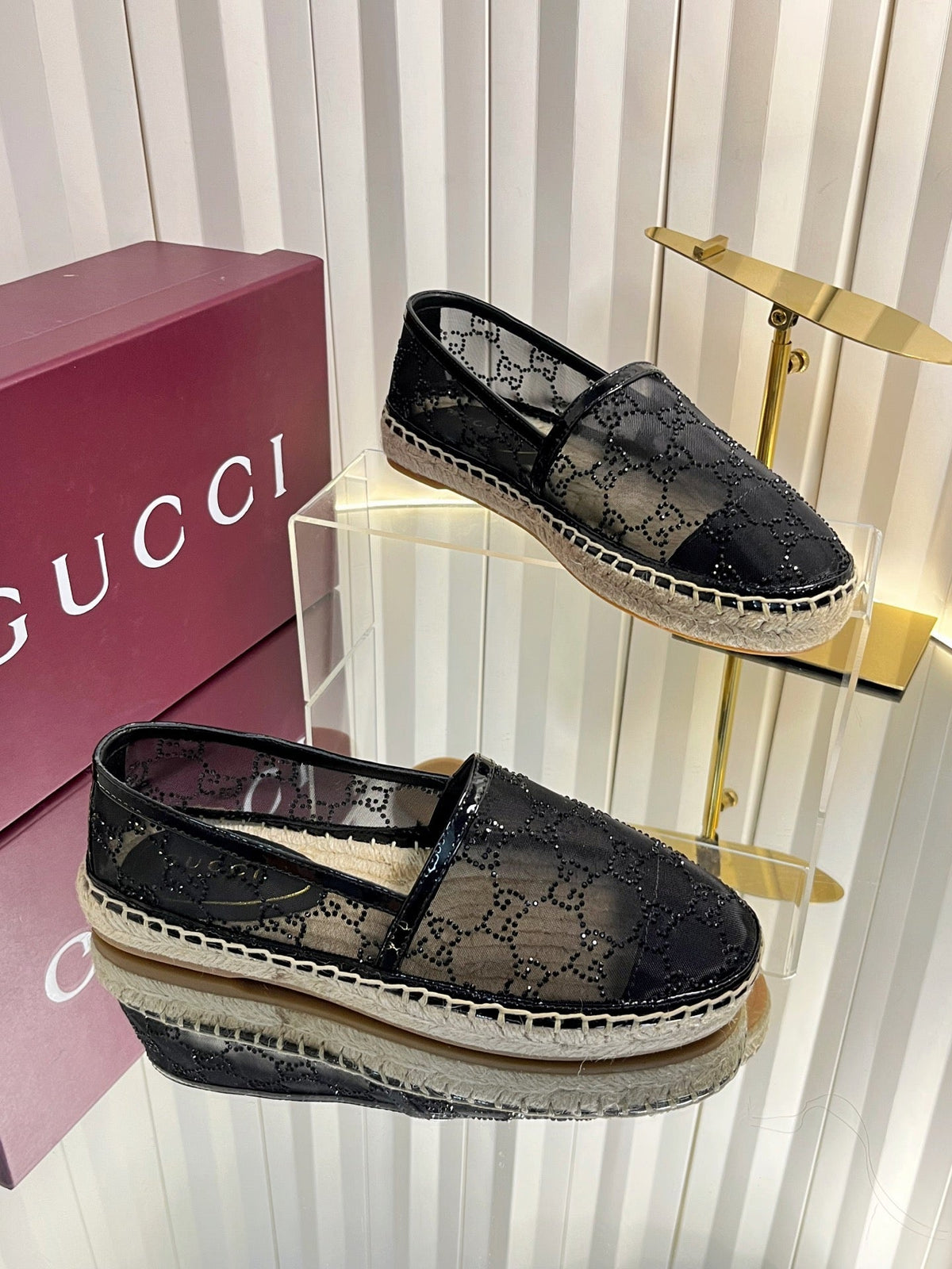 Gucci 2026 GG Espadrilles Mesh And Crystal Canvas 768168
