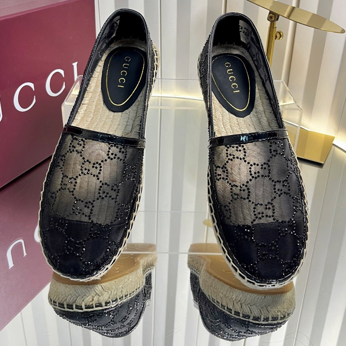 Gucci 2026 GG Espadrilles Mesh And Crystal Canvas 768168