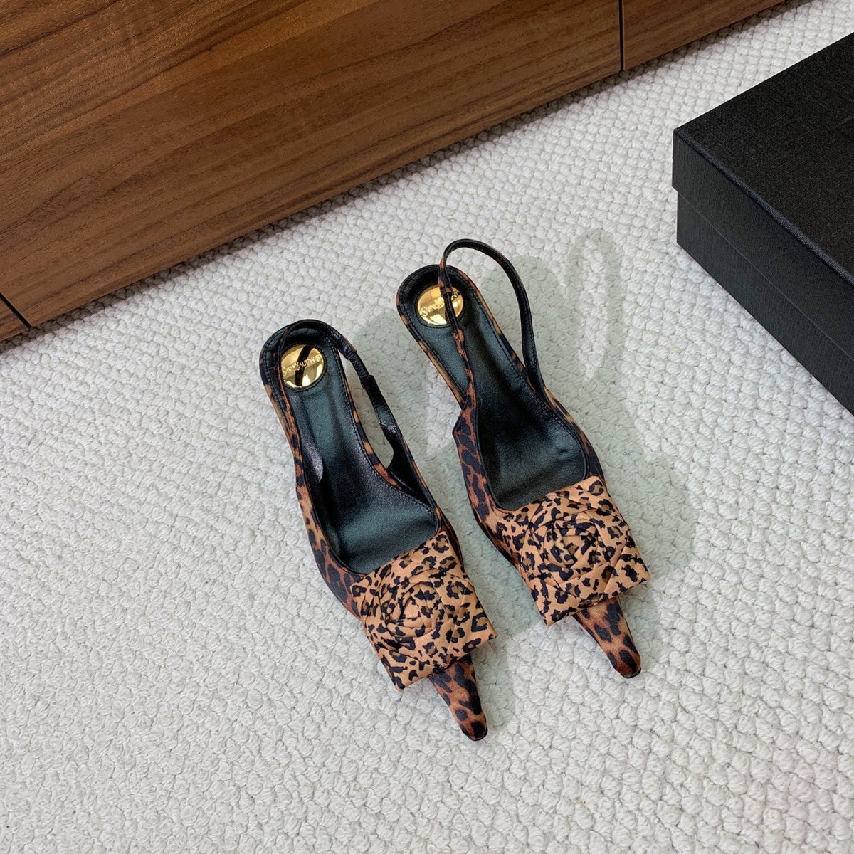 YSL 2026 Slingback Pumps 55mm Leopard Print Silk Sheepskin 792778