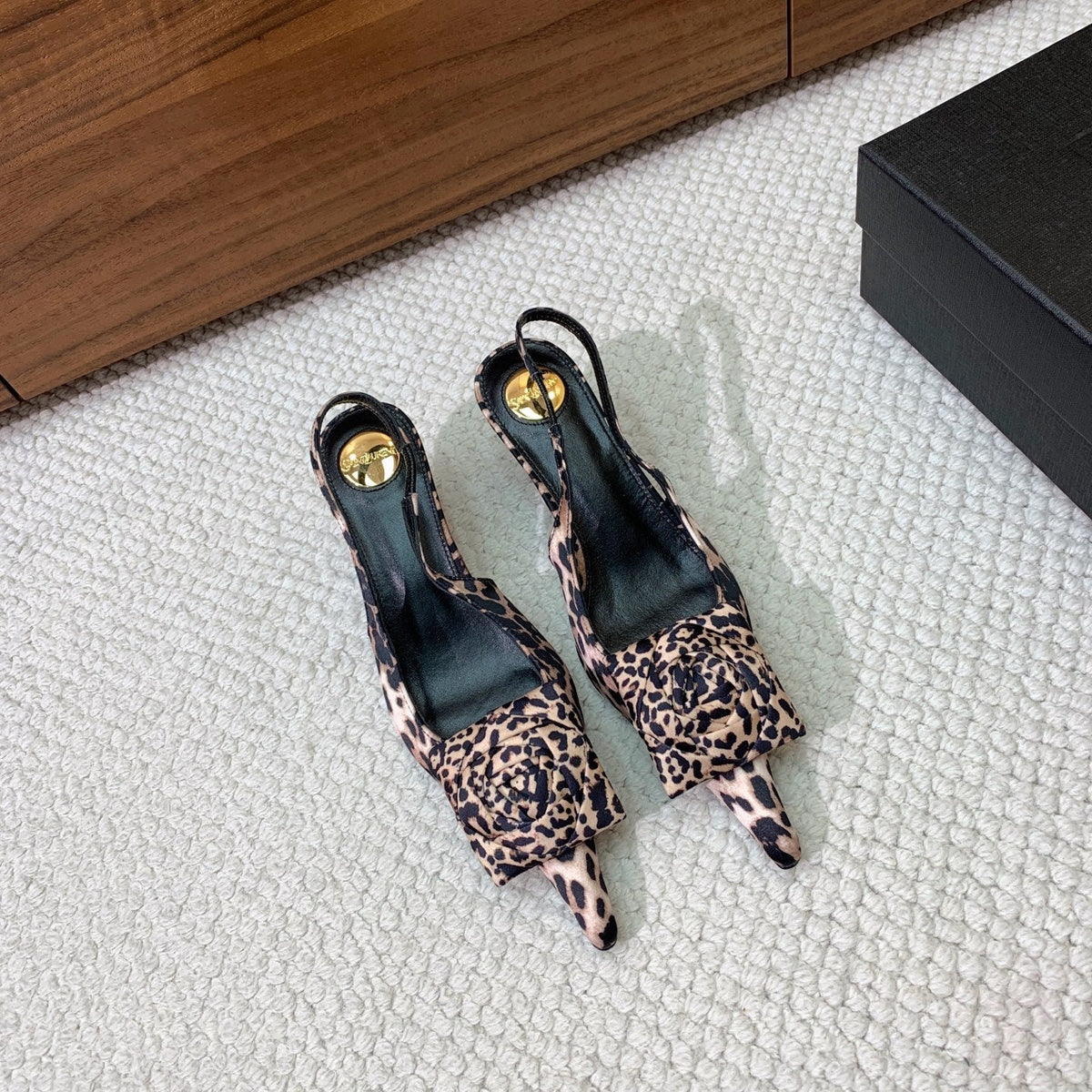YSL 2026 Slingback Pumps 55mm Leopard Print Silk Sheepskin 792778