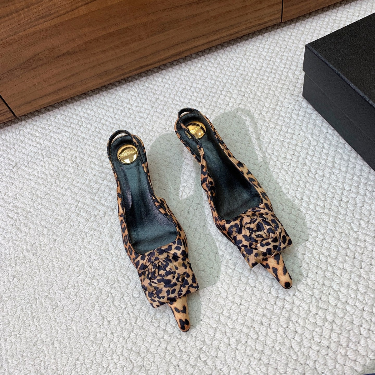 YSL 2026 Slingback Pumps 55mm Leopard Print Silk Sheepskin 792778